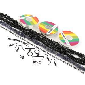Stormy Chips! Inc; Iolite & Black Spinel Chips, Black Plated Findings & SilverThread