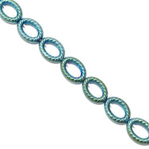 150cts Teal Green Haematite Hollow Oval Rings Approx 12x16mm, 38cm Strand