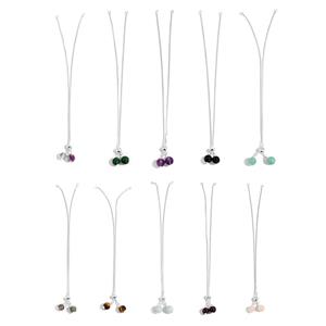 925 Sterling Silver Slider Bracelets with Gemstone Ends, 10pcs (10 Different Gemstones), 5-6mm Plain Rounds