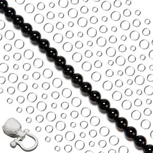 Silver Plated Base Metal Open Jump Rings, 3mm, 5mm & 7mm With Wolf Screw Pin Clasp With 8mm Round Black Tourmaline