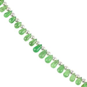 15cts Tsavorite Garnet Graduated Plain Drops Approx 3x2 to 6x3mm, 14cm Strand.