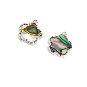 Rhodium Plated 925 Sterling Silver Flower Charm With Abalone Approx 13x15mm (2pcs)