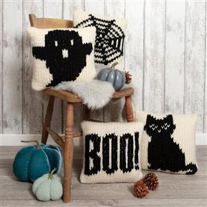 Wool Couture 4 Spooky Designs Halloween Cushion Cover Knitting Kit With Free Knitting Needles Worth £8