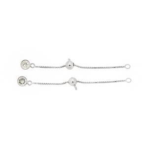 925 Sterling Silver 2inch Extender Chain with Slider Bead with 0.86cts White Topaz, Faceted Round 2pcs