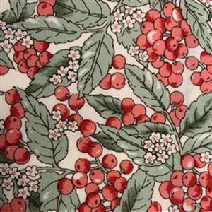 Country Floral Red Berry Leaves on Cream Fabric 0.5m Exclusive