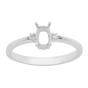 925 Sterling Silver Cushion Ring Mount (To fit 6x4 gemstone) Inc. 0.03cts White Zircon Brilliant Cut Round 1.25mm -1Pcs