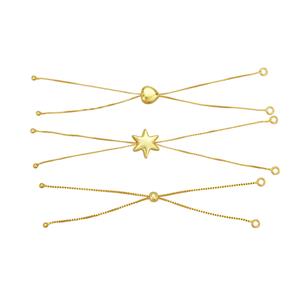Gold Coloured Base Metal Star, Heart & Round Slider Bracelet Approx 24cm (3pcs)