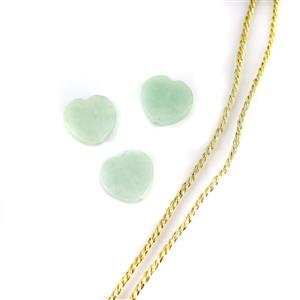 Jade Hearts; x3 Jade Hearts & 3mm Gold Silk Cord 