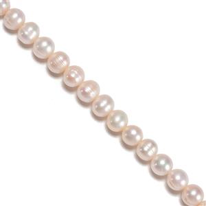 White Freshwater Cultured Ringed Potato Pearls Approx 6-8mm, 38cm Strand