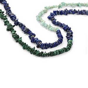 420cts Malachite, Lapis Lazuli & Amazonite Heishi Beads With Nuggets, Approx 2x1 - 13x6mm, 85cm Set of 2 Strands