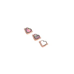 Black Mother of Pearl & Rose Gold Gold Plated Base Metal Heart Connectors, Approx 16x12mm (3pk)