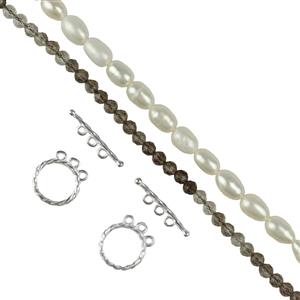 Multi Toggle, Ombre Smokey Quartz & White Freshwater Cultured Rice Pearl Project With Instructions By Debbie Kershaw