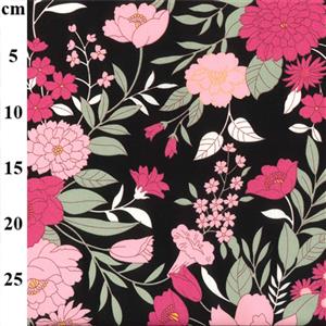 Black Large Floral Cotton Poplin Fabric 0.5m