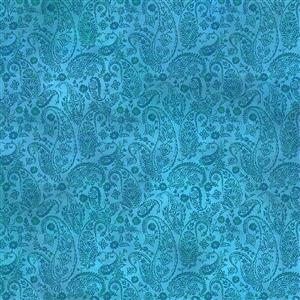 Jason Yenter Resplendent Collection Paisley Tonal Turquoise Fabric 0.5m