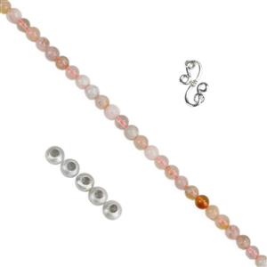Sakura Dazzle - Sakura Agate 6mm Round Strand, 925 Sterling Silver Yellow Diamond S-Clasp