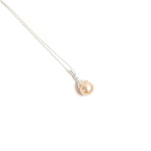 925 Sterling Silver Necklace with Peach Freshwater Cultured Pearl approx. 10mm Pendant & White Topaz Bail
