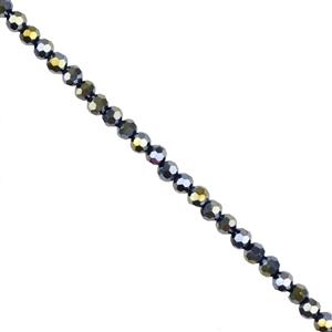 AB Coated Black 4mm Glass Faceted Rounds, 1m Strand 