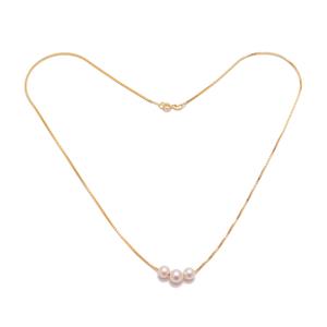 White Freshwater Cultured Trio Of Pearls Necklace On Gold Plated 925 Sterling Silver (20 Inch Chain)