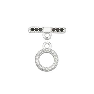 925 Sterling Silver Gem Set Toggle Clasp with Black Spinel, Approx 15x18mm 