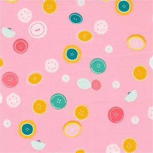 Moda Sew Wonderful Pink Buttons Fabric 0.5m