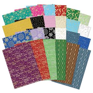 Festive Foiled Cardstock Megabuy, Contains 24 x 350gsm A4 Adorable Scorable sheets foiled edge-to-edge in Christmas designs