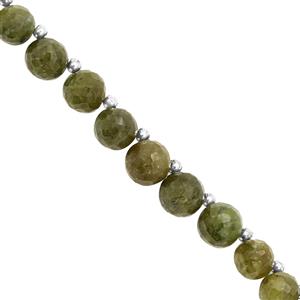 115cts Green Vesuvianite Faceted Round Approx 7 to 10mm, 21cm Strand with Spacers
