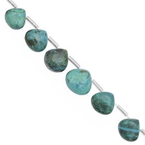62cts Chrysocolla Top Side Drill Graduated Smooth  Pear  Approx 7 to13mm, 16cm Strand with Spacers