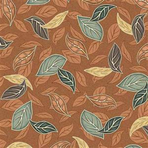 Frond Nouveau Collection Tossed Leaves Terracotta Fabric 0.5m