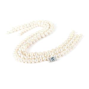 Pearl Heaven; Sterling Silver Rectangle White Topaz Pave Set 3 Strand Connector with 3 x White Freshwater Pearl Strands 