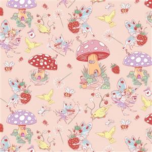 Fairy Garden Scenic Pink Fabric 0.5m