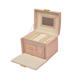 Travel Jewellery Box with Top Handle, 17.5 x 14 x 13cm, Pink 