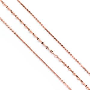 Rose Gold 925 Sterling Silver Chains, 3 Designs, 18inches