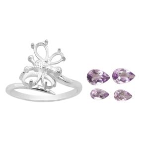 Purple Butterfly Adjustable Ring with Amethyst Approx 6x4mm to 5x3mm