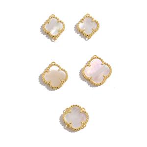 Gold Plated 925 Sterling Silver Mother of Pearl Clover Connector Kit, 5pcs