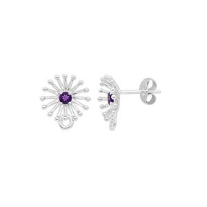 Willow & Tig Collection: 925 Sterling Silver Dandelion Earrings Approx 13mm (1 Pair) With Amethyst Detail