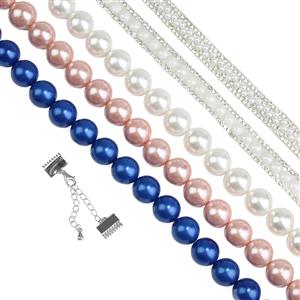 925 Sterling Silver Lucite Self Adhesive Pearl Ribbon, White, Pink & Blue Shell Pearl Project With Downloadable Instructions By Debbie Kershaw