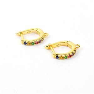 Gold Plated 925 Sterling Silver Leverback Earrings Approx 10mm Dia With Loop & Multi Colour Cubic Zirconia