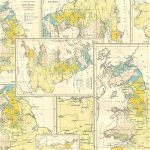 Tim Holtz Eclectic Elements Palette Digital Collection Map Yellow Fabric 0.5m