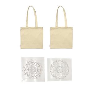 Mandalarama; Mandala Stencil Design & Cotton Natural Color Tote Bag