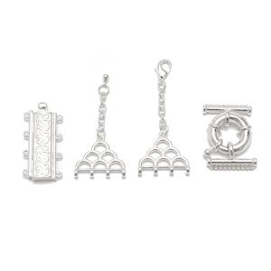 Silver Base Metal Spring Clasp, Swirl Tube Multistrand Clasp, Pattern Loop Multistrand Clasp (3 pack, 1 of each design)