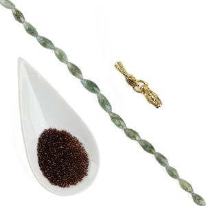 Aurinax the Golden Dragon! Dragon Vein Agate Rice Beads, Dragon Head Clasp & 11/0s