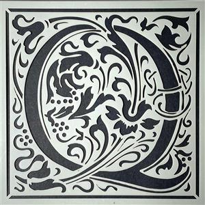 Stencil Up  Cloister Letter - Q- William Morris inspired