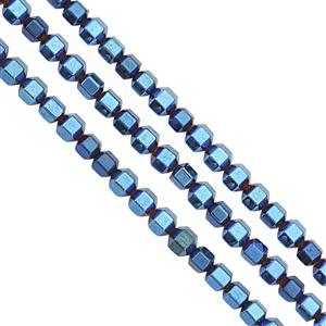 185cts Royal Blue Color Coated Hematite Smooth Bicones Approx 4mm, 30cm Strand (Set of 3)