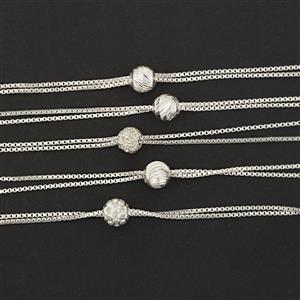 925 Sterling Silver Slider Bracelets (5 Designs), Approx 24cm 5pcs, (Pack of 1)