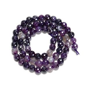 90cts Coated Purple Stripe Agate Faceted Rounds, Approx. 6mm, 38cm Strand