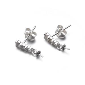 925 Sterling Silver With White Topaz Earrings Studs, 1 Pair