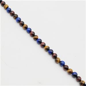 180cts Multi Colour Tiger Eyes Plain Rounds approx. 8mm, 38cm strand