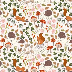 Lewis & Irene Evergreen Woodland Floor Cream Fabric 0.5m