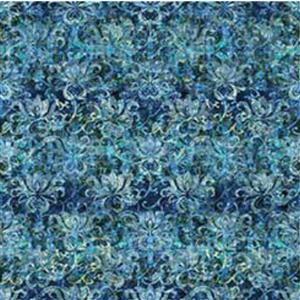 Dan Morris Heirloom Collection Floral Scroll Blue Fabric 0.5m