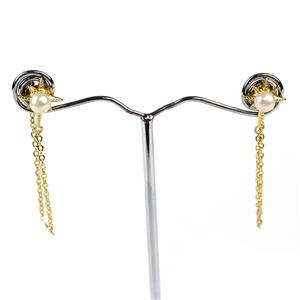 Gold Plated 925 Sterling Silver Chain Link Star Earrings With 5mm Freshwater Cultured Pearls (1 Pair)